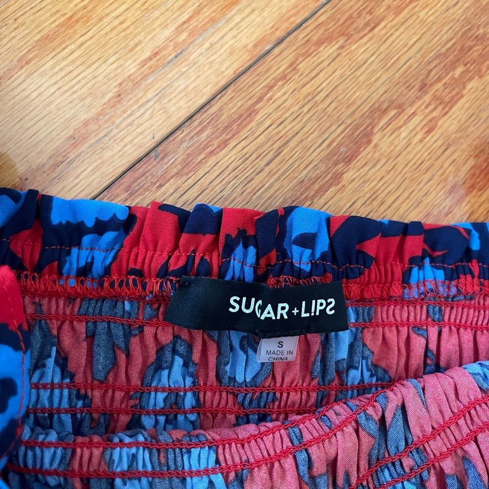 Sugarlips Red and Blue Smocked Skirt